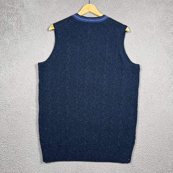 Jos A Bank Sweater Vest Mens Size Large Marled Speckled Navy Wool Blend Lightwei - Picture 5 of 8